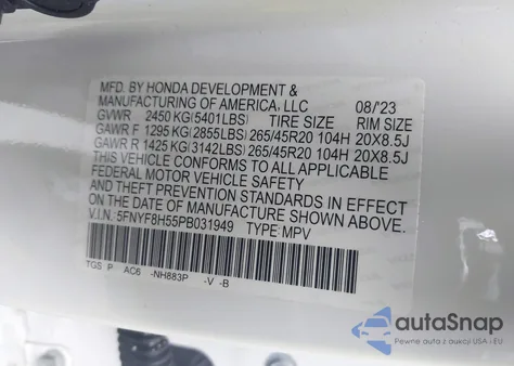 2023 Honda Passport Awd Ex-L из США, поврежденный, VIN 5FNYF8H55PB031949